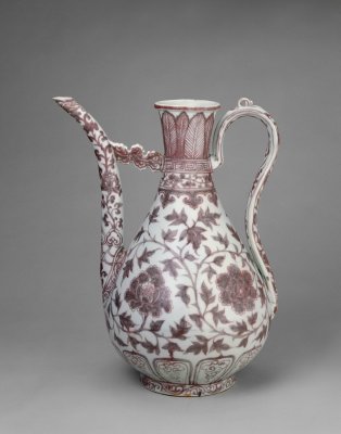 图片[1]-Underglaze red vase with peony pattern-China Archive